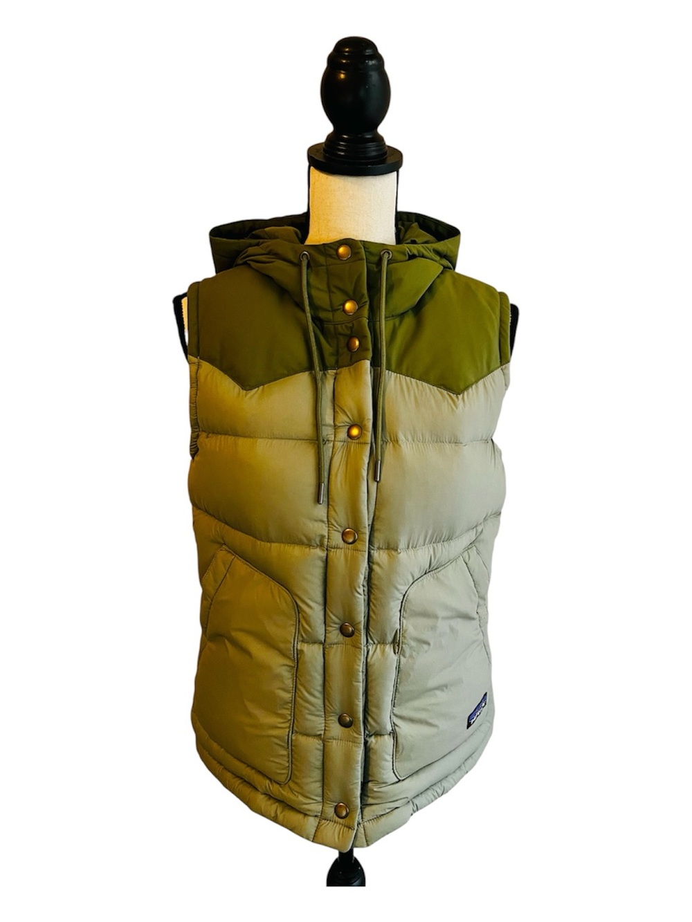 NWOT Patagonia Bivy Green Hooded Snap Front Down Vest S